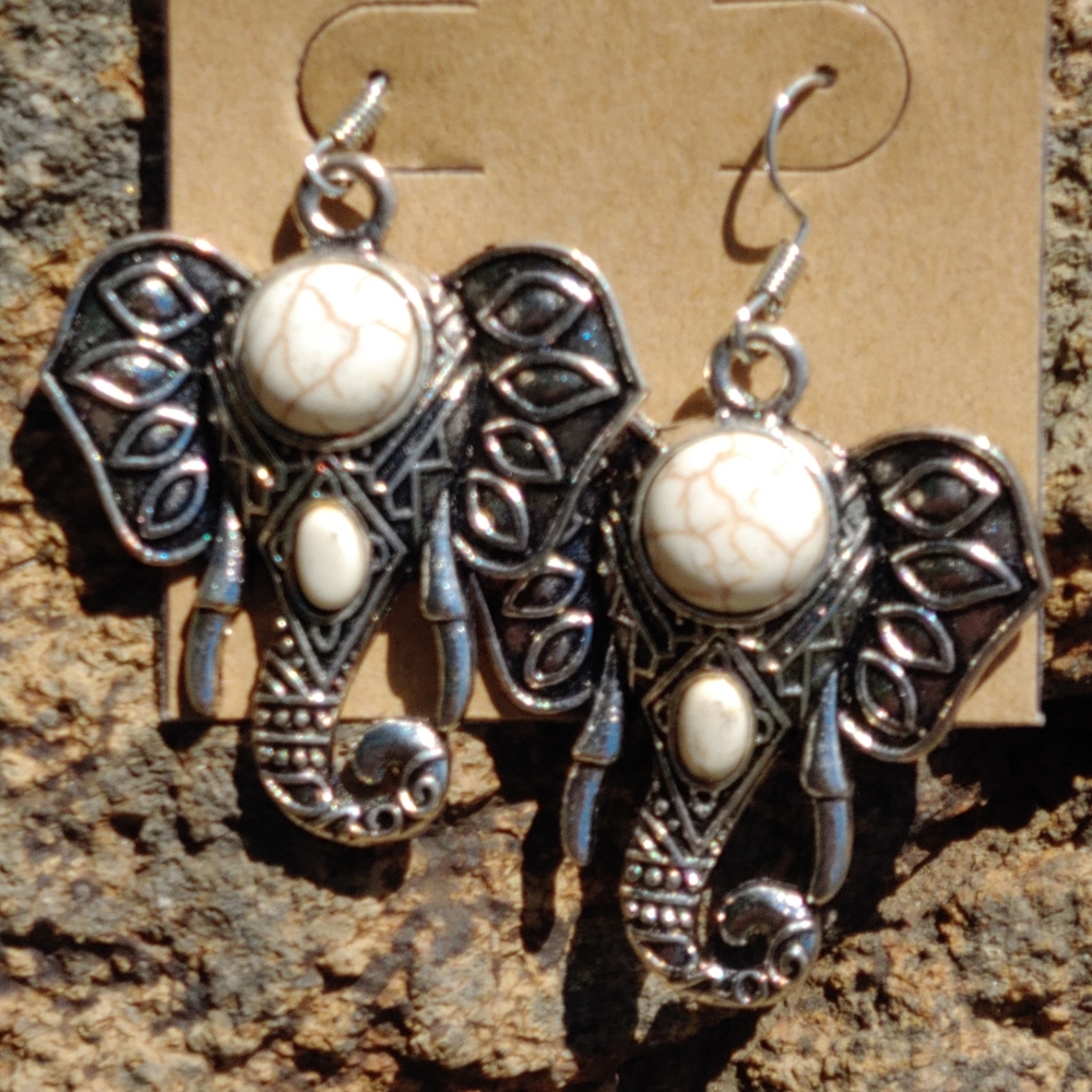 African Elephant Earring's With Stone Accent